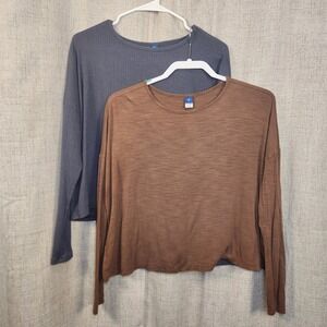 Old Navy Luxe Long Sleeve Oversized Crop Tops Women's XS Lot of 2 Gray & Brown